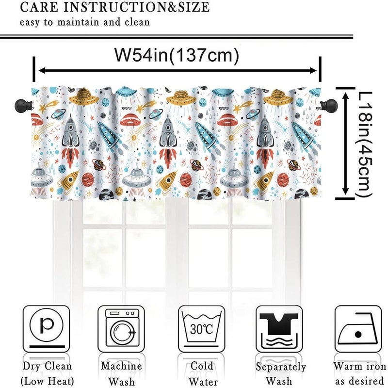 YSWOW Kids Boys Cartoon Space Valance Curtain for Boys Nursery Playroom Room Decor Planets Rockets Shuttles Cosmic Art Printed Window Drapes W54xL18in Fabric 1 Panel - Image 3